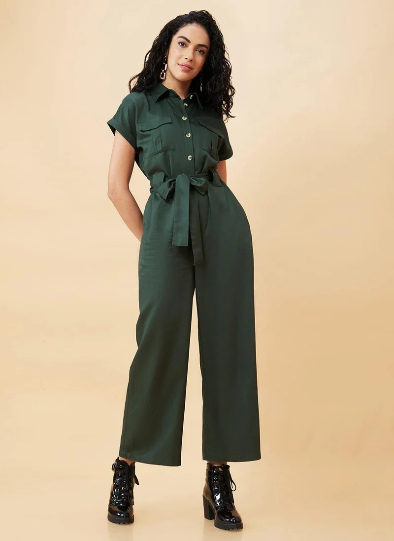 globus Olive Globus Women Waist Tie Up Long Jumpsuit for Women | Best Price UAE